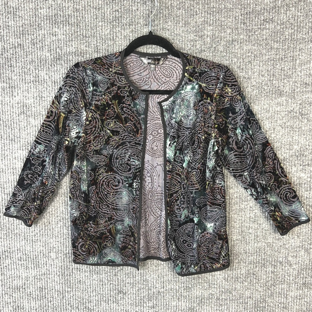 Whimsigoth Burnout Velvet Cardigan XS Paisley Fairycore Witchy Open Front